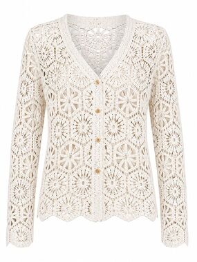 Charlie Paige Ivory Crochet Cardigan Lace Boho NWT Large